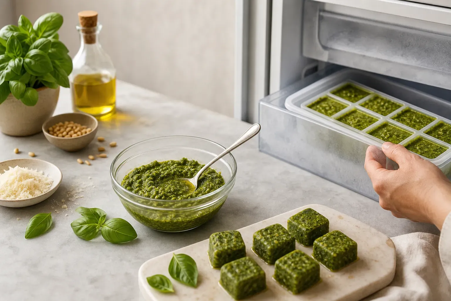 Basilikum Pesto einfrieren, Schritt für Schritt