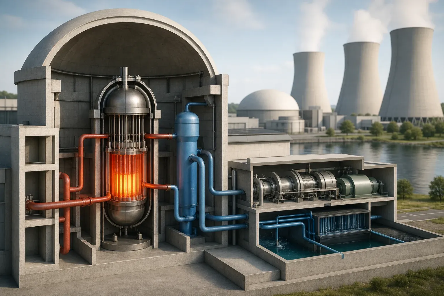 Schaubild zur Funktionsweise der Kernspaltung in einem Kernkraftwerk