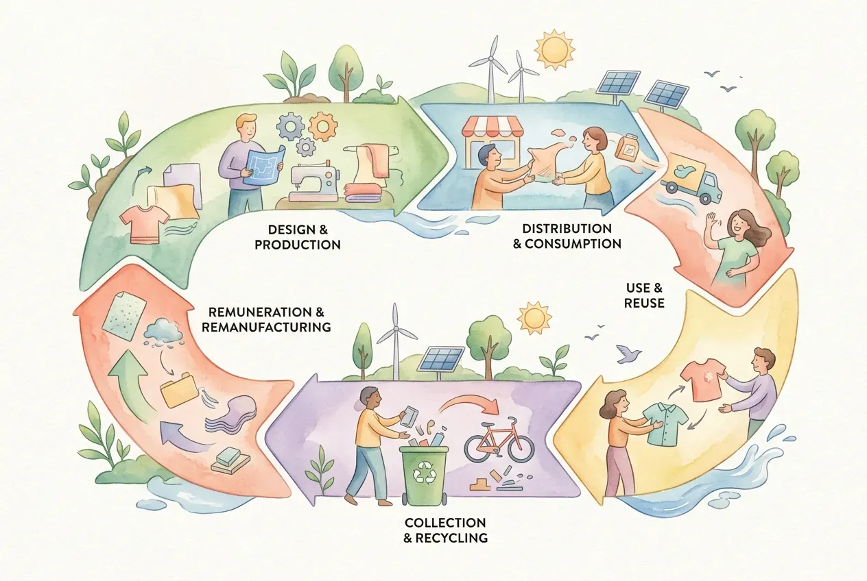 Kreislaufwirtschaft einfach erklärt -- Grafik mit Recycling-Kreislauf