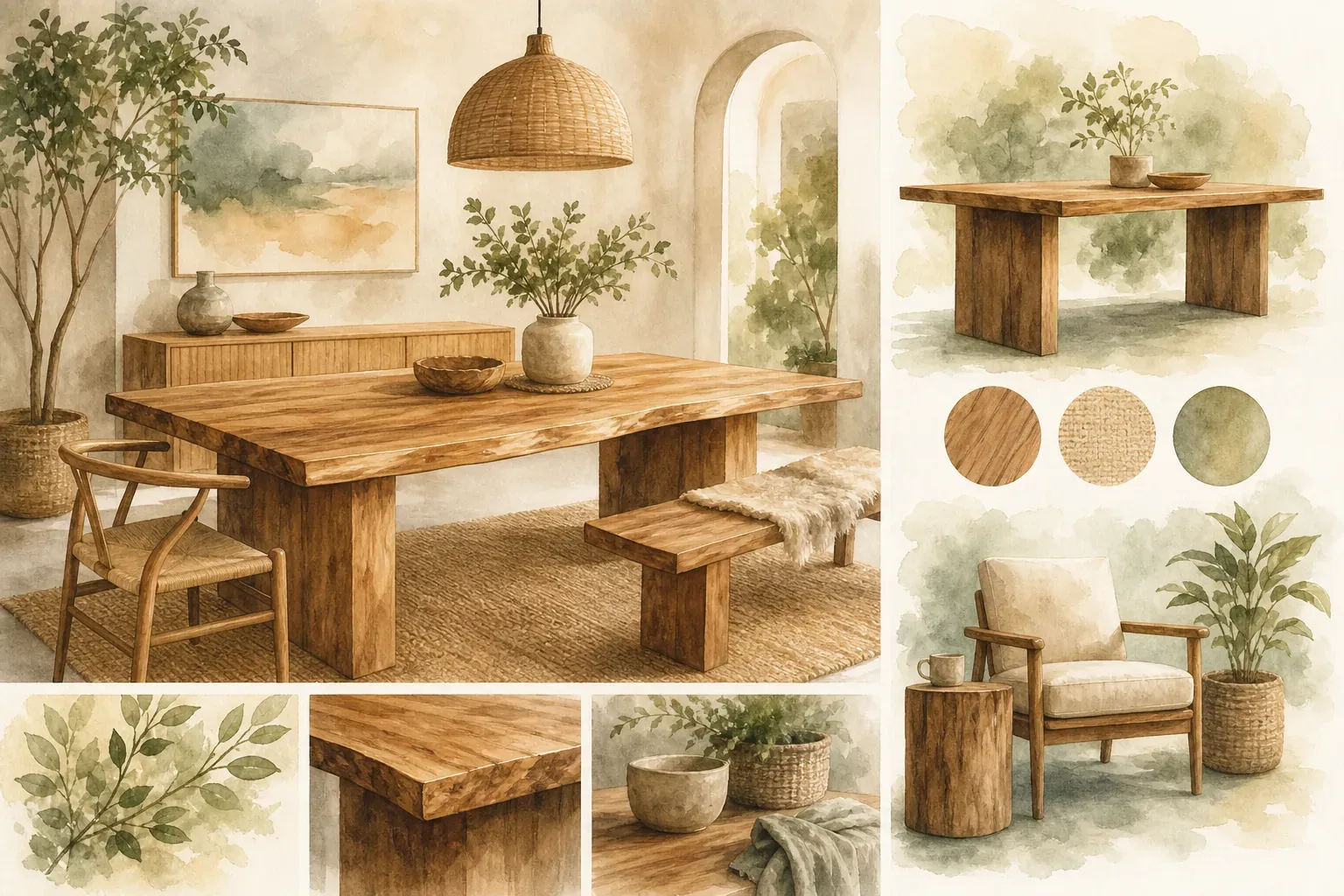 Nachhaltige Möbel-Onlineshop Auswahl: Massivholztisch mit Naturmaterialien