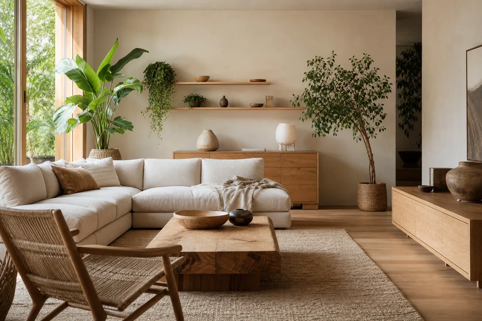 Ökologische Möbel online kaufen: Wohnzimmer mit Massivholz und Naturmaterialien