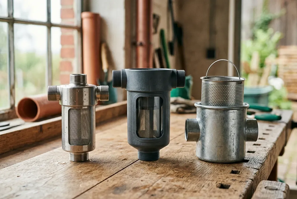 Verschiedene Filtertypen für Regenwasser: Siebfilter, Wirbelfeinfilter und Korbfilter im Vergleich