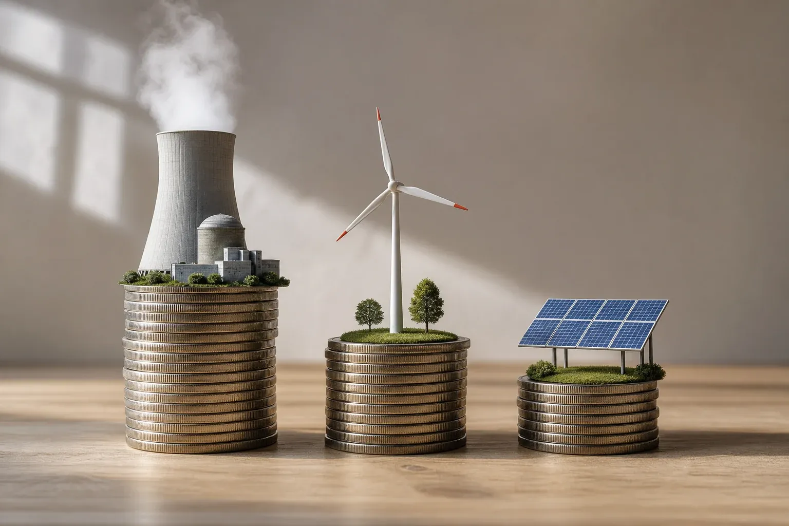 Stromgestehungskosten von Atomkraft im Vergleich zu Windkraft und Photovoltaik