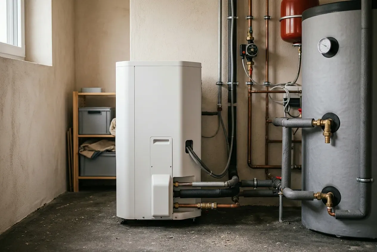 Wärmepumpe Innenmodul im Heizungsraum eines Einfamilienhauses