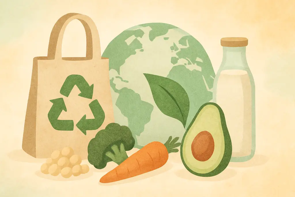 Nachhaltige Ernährung Beitragsbild. Künstlerisches Bild mit Lebensmitteln