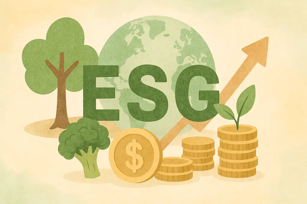 nachhaltige Geldanlage Beitragsbild im künstlerischen Stil mit Symbolen