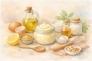 Mayonnaise selber machen – cremige Mayo im Glas mit Zutaten